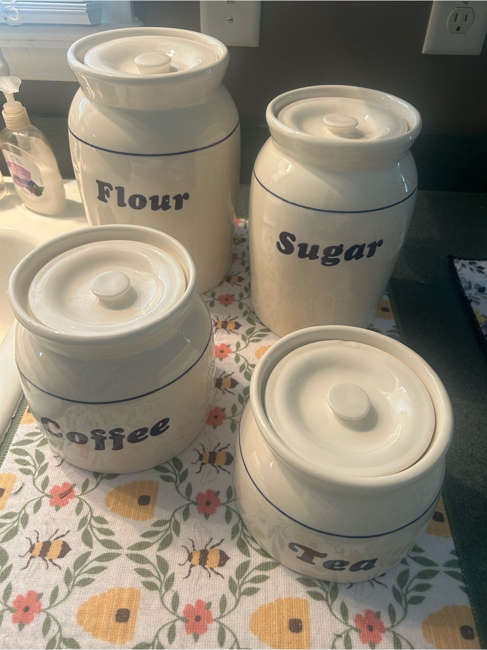 Ceramic Kitchen Canister Set - Flour Sugar Coffee Tea